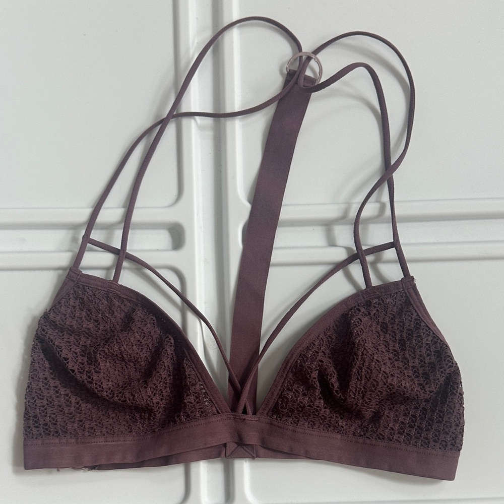 Free People Strappy Lace Bralette in Dark Brown